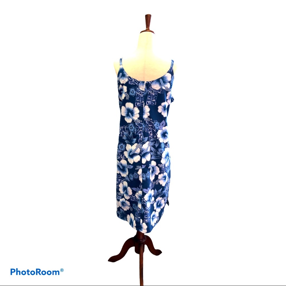 Vintage‎ Hawaiian Hibiscus Slip Dress Blue White Tropical Sundress Resort Wear L - Picture 2 of 12